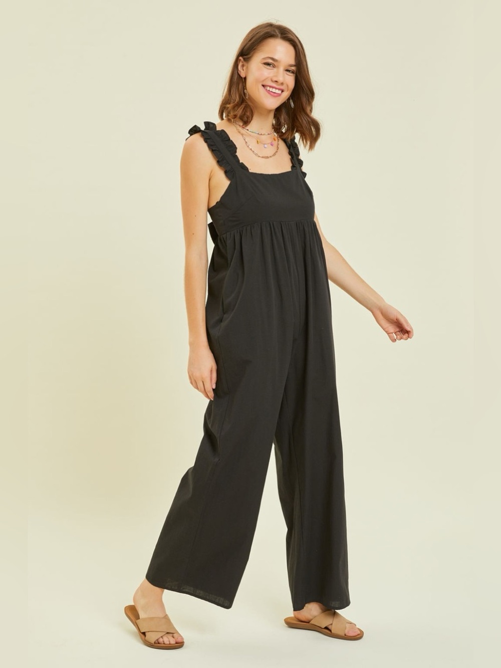 HEYSON Full Size Ruffled Strap Back Tie Wide Leg Jumpsuit